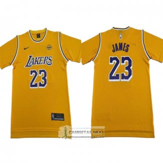 Camiseta Manga Corta Los Angeles Lakers LeBron James NO 23 Amarillo