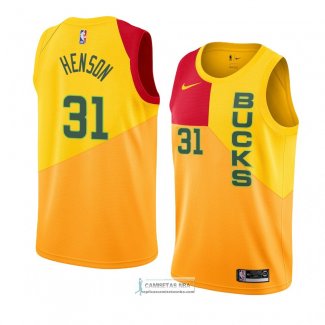 Camiseta Milwaukee Bucks John Henson Ciudad 2018-19 Amarillo