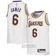 Camiseta Nino Los Angeles Lakers LeBron James NO 6 Association 2022-23 Blanco