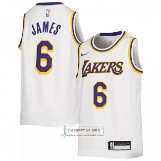 Camiseta Nino Los Angeles Lakers LeBron James NO 6 Association 2022-23 Blanco