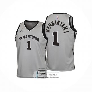 Camiseta Nino San Antonio Spurs Victor Wembanyama NO 1 Statement 2025-26 Gris
