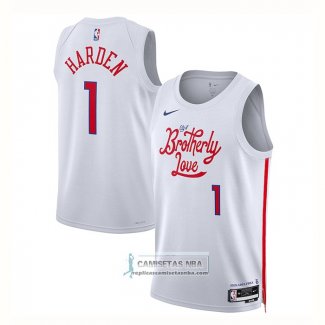 Camiseta Philadelphia 76ers James Harden NO 1 Ciudad 2022-23 Blanco