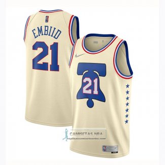 Camiseta Philadelphia 76ers Joel Embiid Earned 2020-21 Crema