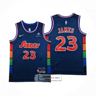 Camiseta Philadelphia 76ers LeBron James NO 23 Ciudad 2021-22 Azul