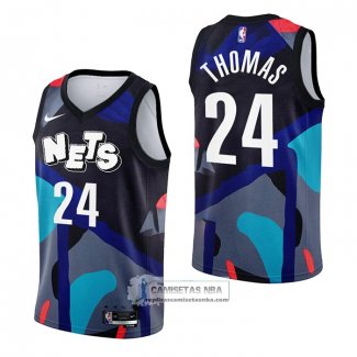 Camiseta Brooklyn Nets Cam Thomas NO 24 Ciudad 2023-24 Negro