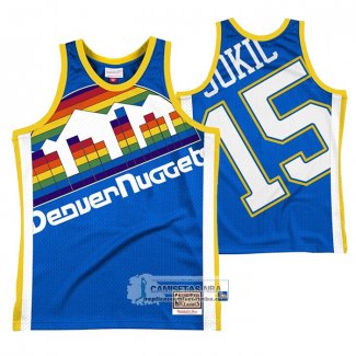 Camiseta Denver Nuggets Nikola Jokic NO 15 Mitchell & Ness Big Face Azul