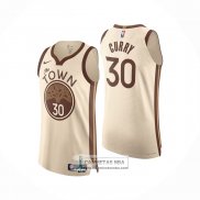 Camiseta Golden State Warriors Stephen Curry NO 30 Ciudad Authentic 2025-26 Crema