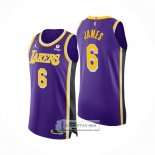 Camiseta Los Angeles Lakers LeBron James NO 6 Statement Autentico Violeta