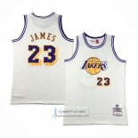Camiseta Los Angeles Lakers Lebron James NO 23 Mitchell & Ness Chainstitch Crema