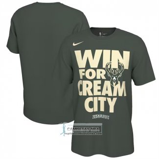 Camiseta Manga Corta Milwaukee Bucks 2025 NBA Playoffs Verde