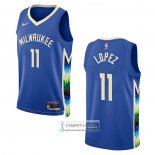 Camiseta Milwaukee Bucks Brook Lopez NO 11 Ciudad 2022-23 Azul