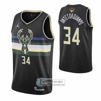 Camiseta Milwaukee Bucks Giannis Antetokounmpo NO 34 Statement 2021 Finals Negro