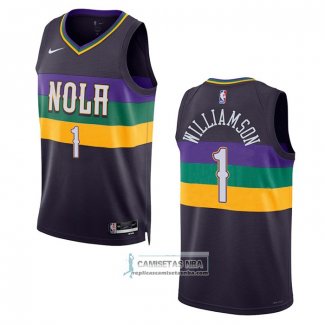 Camiseta New Orleans Pelicans Zion Williamson NO 1 Ciudad 2022-23 Violeta