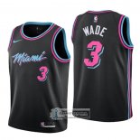 Camiseta Nino Miami Heat Dwyane Wade NO 3 Ciudad Negro