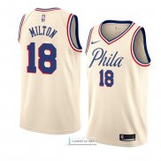 Camiseta Philadelphia 76ers Shake Milton Ciudad 2018 Crema