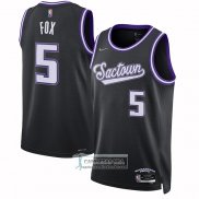 Camiseta Sacramento Kings De'Aaron Fox NO 5 Ciudad 2021-22 Negro