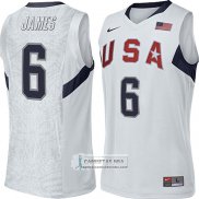 Camiseta USA 2008 LeBron James NO 6 Blanco