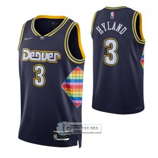 Camiseta Denver Nuggets Nah'Shon Hyland NO 3 Ciudad 2021-22 Azul