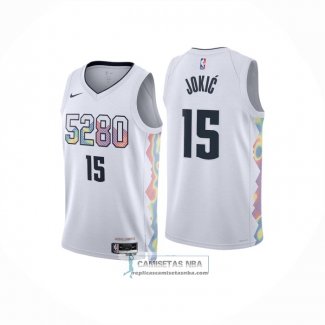 Camiseta Denver Nuggets Nikola Jokic NO 15 Ciudad 2024-25 Blanco