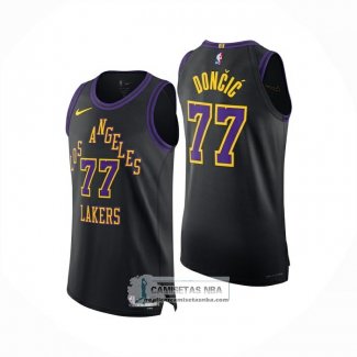 Camiseta Los Angeles Lakers Luka Doncic NO 77 Ciudad Authentic 2025-26 Negro
