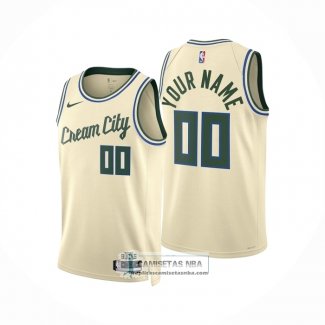 Camiseta Milwaukee Bucks Personalizada Ciudad 2025-26 Crema