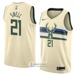 Camiseta Milwaukee Bucks Tony Snell Ciudad 2018 Crema