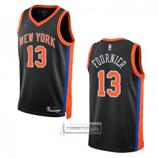 Camiseta New York Knicks Evan Fournier NO 13 Ciudad 2022-23 Negro