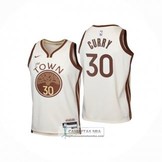 Camiseta Nino Golden State Warriors Stephen Curry NO 30 Ciudad 2025-26 Crema