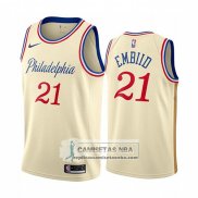 Camiseta Philadelphia 76ers Joel Embiid Ciudad 2019-20 Cream