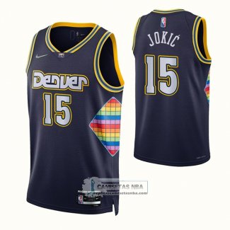 Camiseta Denver Nuggets Nikola Jokic NO 15 Ciudad 2021-22 Azul