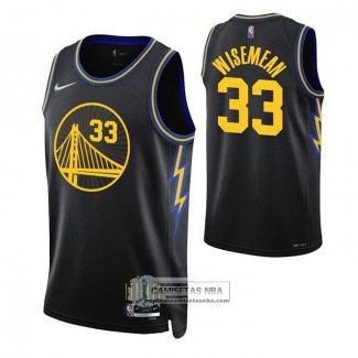 Camiseta Golden State Warriors James Wiseman NO 33 Ciudad 2021-22 Negro