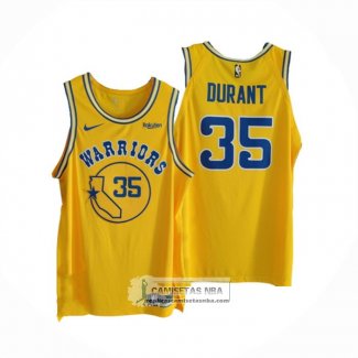 Camiseta Golden State Warriors Kevin Durant NO 35 Hardwood Classic Autentico Amarillo