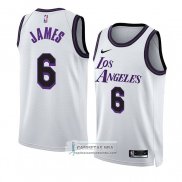 Camiseta Los Angeles Lakers LeBron James NO 6 Ciudad 2022-23 Blanco