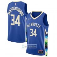 Camiseta Milwaukee Bucks Giannis Antetokounmpo NO 34 Ciudad 2022-23 Azul