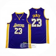 Camiseta Nino Los Angeles Lakers LeBron James NO 23 Statement Violeta2