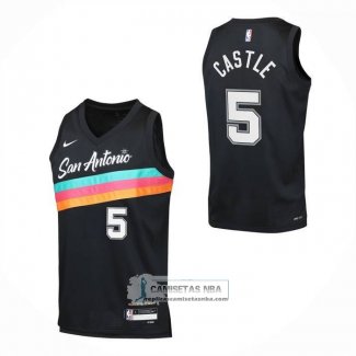 Camiseta Nino San Antonio Spurs Stephon Castle NO 5 Ciudad 2025-26 Negro