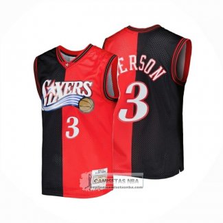 Camiseta Philadelphia 76ers Allen Iverson NO 3 Mitchell & Ness 2000-01 Negro Rojo