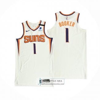 Camiseta Phoenix Suns Devin Booker NO 1 Association Autentico 2021 Blanco