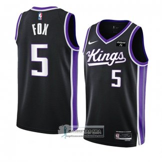 Camiseta Sacramento Kings De'Aaron Fox NO 5 Icon 2023-24 Negro