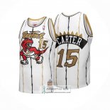 Camiseta Toronto Raptors Vince Carter NO 15 Mitchell & Ness 1998-99 Blanco Oro