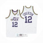 Camiseta Utah Jazz John Stockton NO 12 Mitchell & Ness 1991-92 Blanco