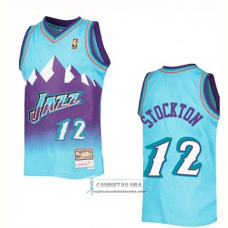 Camiseta Utah Jazz John Stockton NO 12 Mitchell & Ness 1996-97 Azul