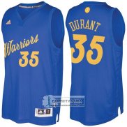 Camiseta Autentico Navidad Warriors Durant 2016-17 Azul