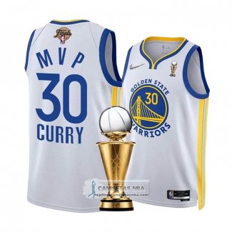 Camiseta Golden State Warriors Stephen Curry NO 30 MVP 2022 NBA Finals Blanco
