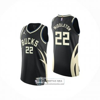 Camiseta Milwaukee Bucks Khris Middleton NO 22 Statement 2025-26 Negro