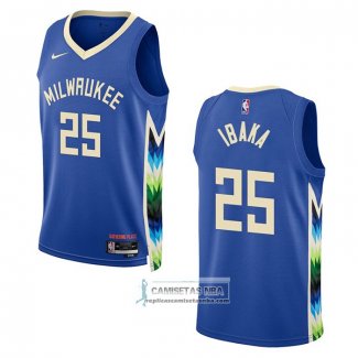 Camiseta Milwaukee Bucks Serge Ibaka NO 25 Ciudad 2022-23 Azul