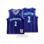 Camiseta Nino Charlotte Hornets Larry Johnson NO 2 Mitchell & Ness 1992-93 Violeta