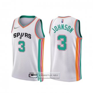 Camiseta San Antonio Spurs Keldon Johnson NO 3 Ciudad 2021-22 Blanco