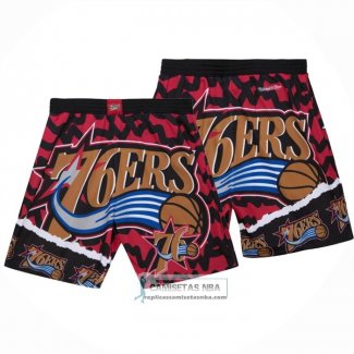 Pantalone Philadelphia 76ers Mitchell & Ness Naranja Rojo Negro
