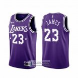 Camiseta Los Angeles Lakers LeBron James NO 23 Ciudad 2021-22 Violeta